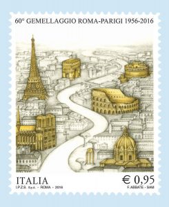 Stamp - Twinning Rome and Paris