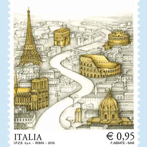 Stamp - Twinning of Rome & Paris